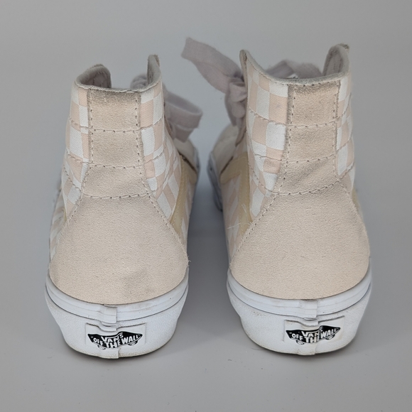Vans Sk8-Hi Checkerboard High Top Sneakers | Size 9 | Cream White Suede Canvas - Picture 7 of 14